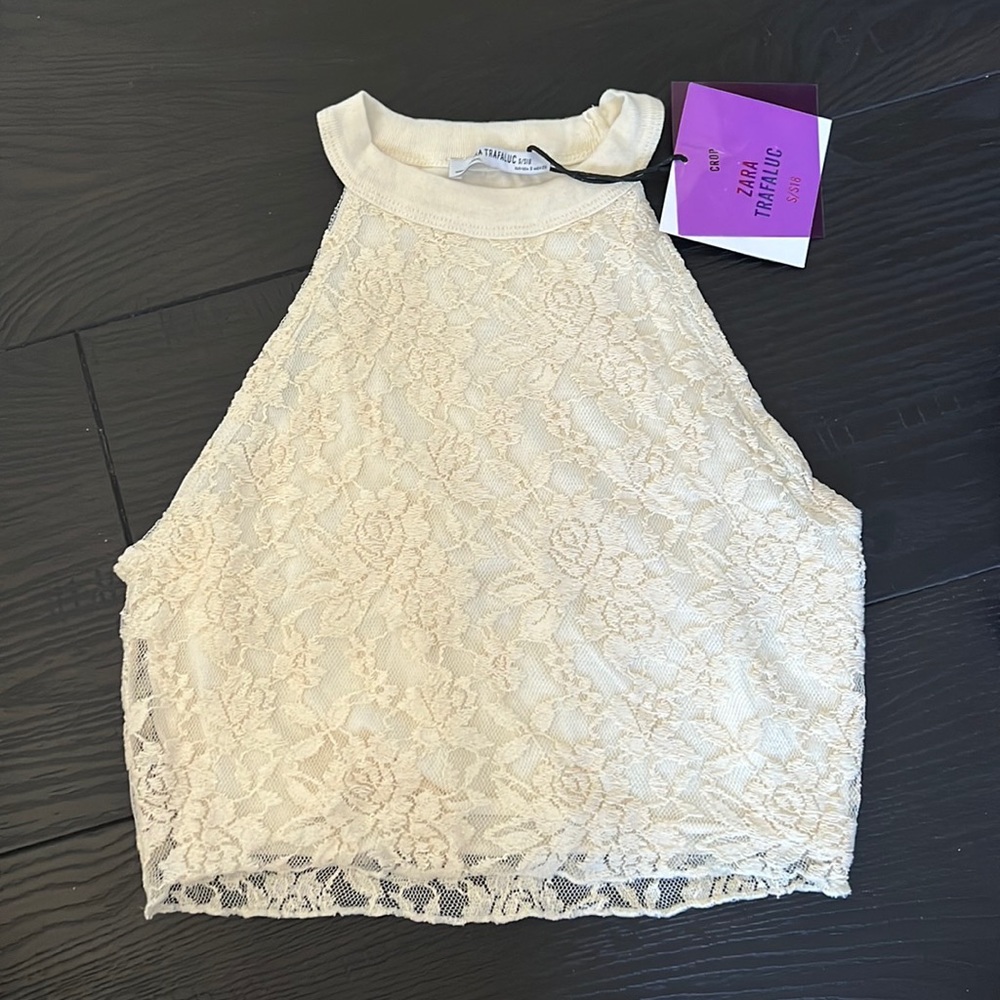 Zara ivory lace crop top size Small New with tags!